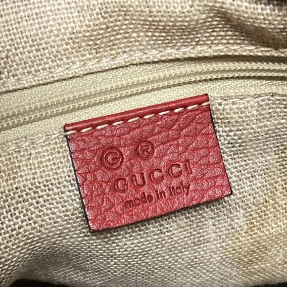 Auth GUCCI GG Pattern, Bree 449241 Dark Brown Beige Red Jacquard Leather Handbag - Picture 12 of 16
